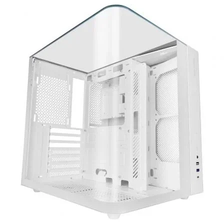 Mars Gaming MC-INFINIOLITE Caja Gaming ATX Semitorre Blanca - Diseño Infinity de Cristal Templado Curvado, Estructura Doble Cámara, Compatible con Refrigeración Líquida 240mm